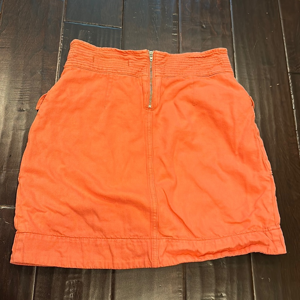 Anthropologie Cotton Linen Cargo Utility Mini Skirt Flap Pockets Orange Size 6